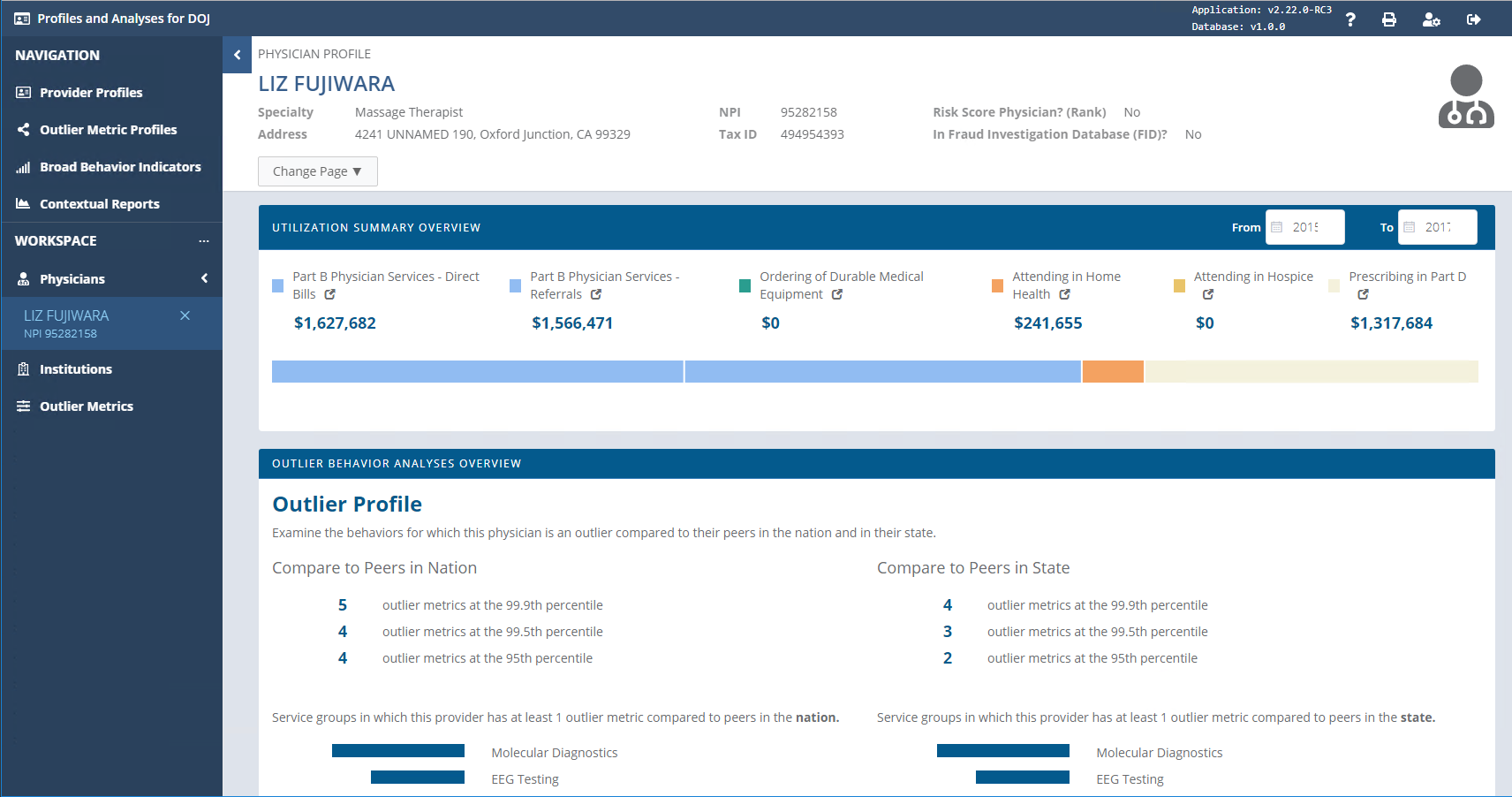 Summary page for the selected profile